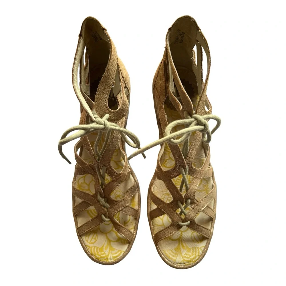 Fly London Yake Rose Gold Platform Sandal Size 38